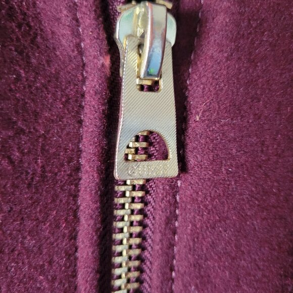 Guess Wool Women’s M, Maroon w/Gold Zippers Jacket, Moto Jacket, Full Zip & Full - Picture 6 of 13